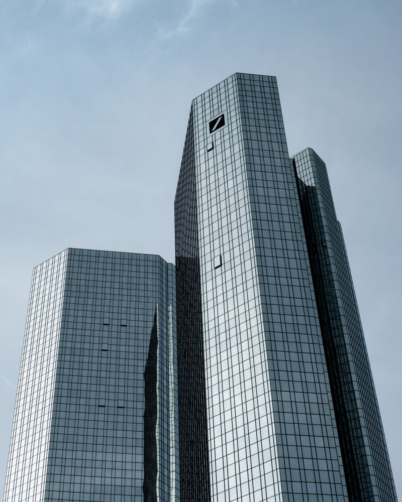 Glass skyscrapers in Frankfurt, Germany showcasing modern architectural design