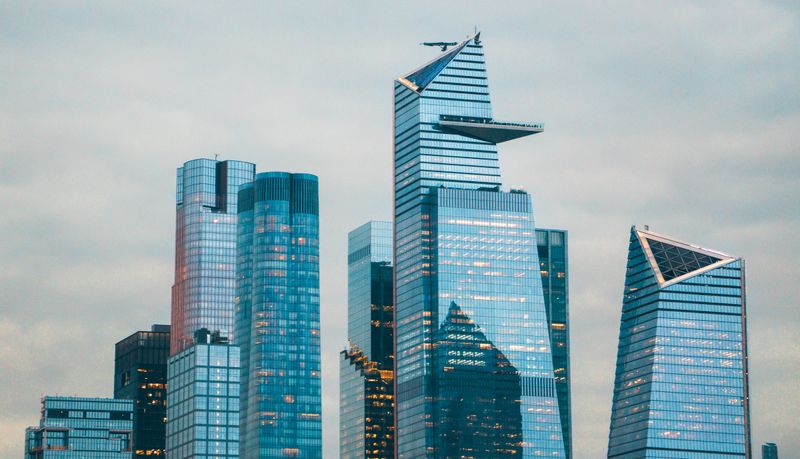 A stunning view of Hudson Yards skyscrapers in New York City displaying modern architecture