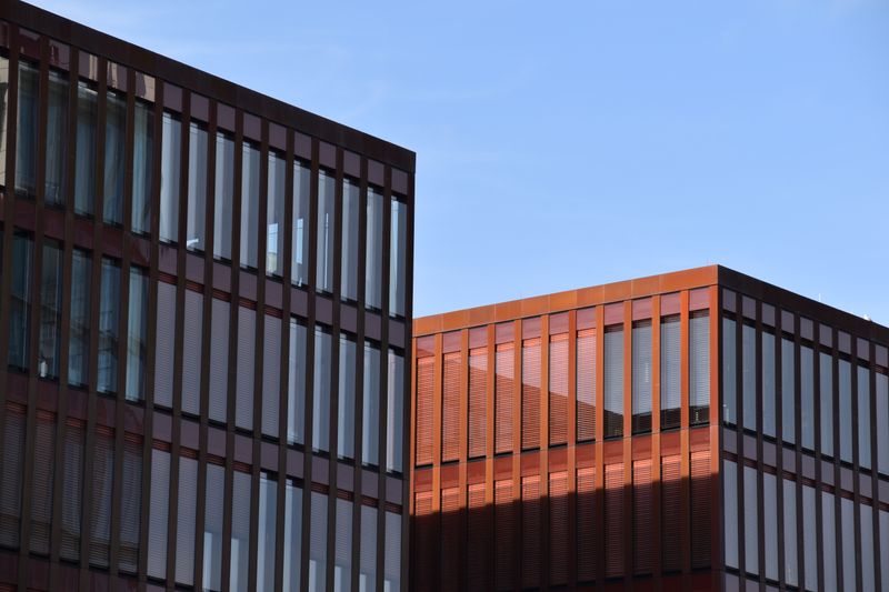 Contemporary office buildings with a clear blue sky in Hamburg, Germany